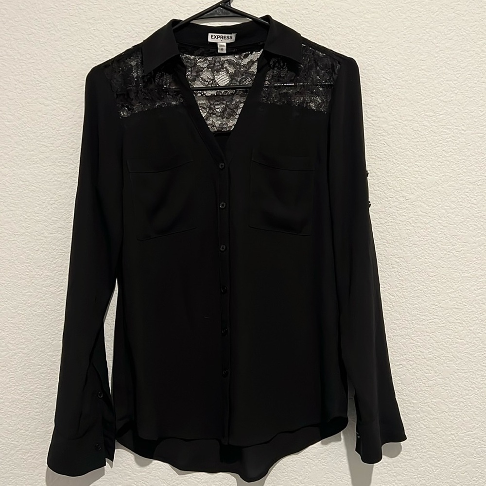 🛍Pre-Loved Express button up with Lacy shoulder area - Picture 9 of 14